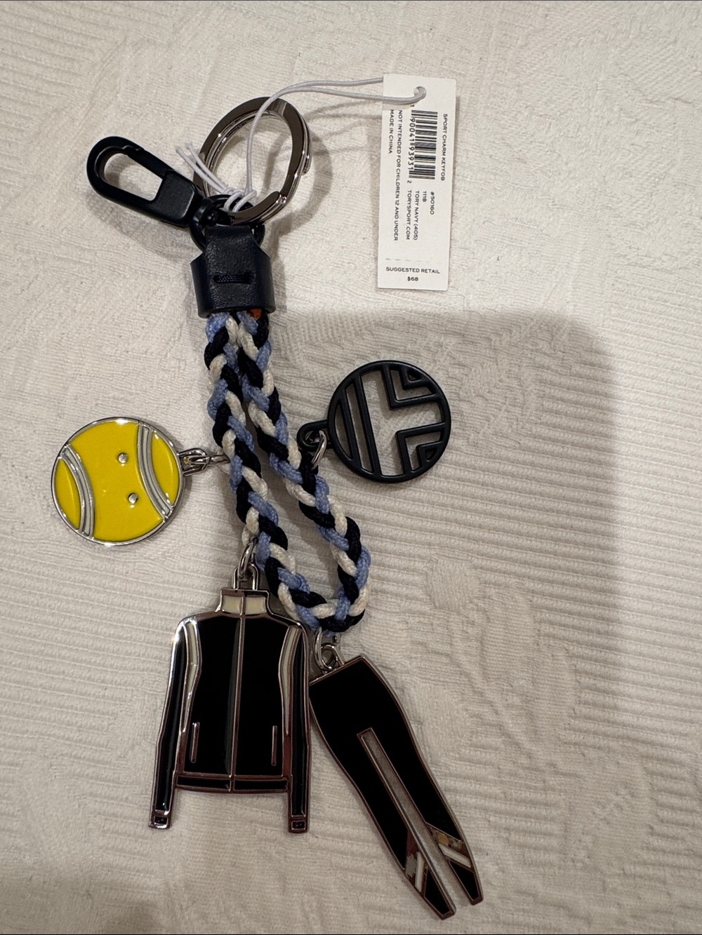 Tory Burch Tennis  Black and Yellow Braided Keychain Bag Charm - Designer Style